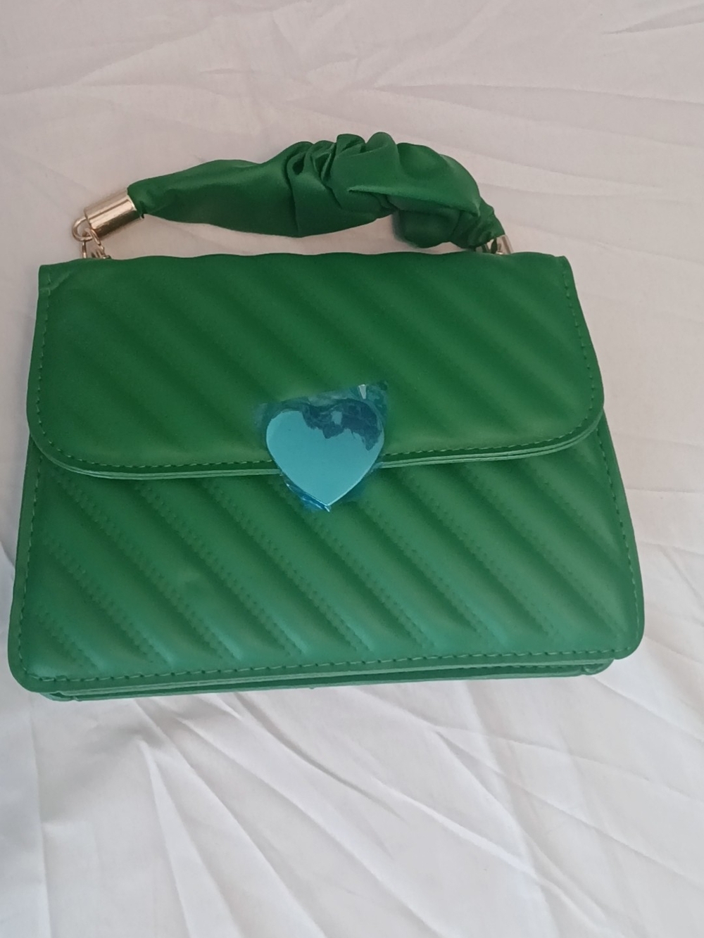 & Other Stories Emerald Green Mini Top-Handle Bag with Blue Heart Clasp